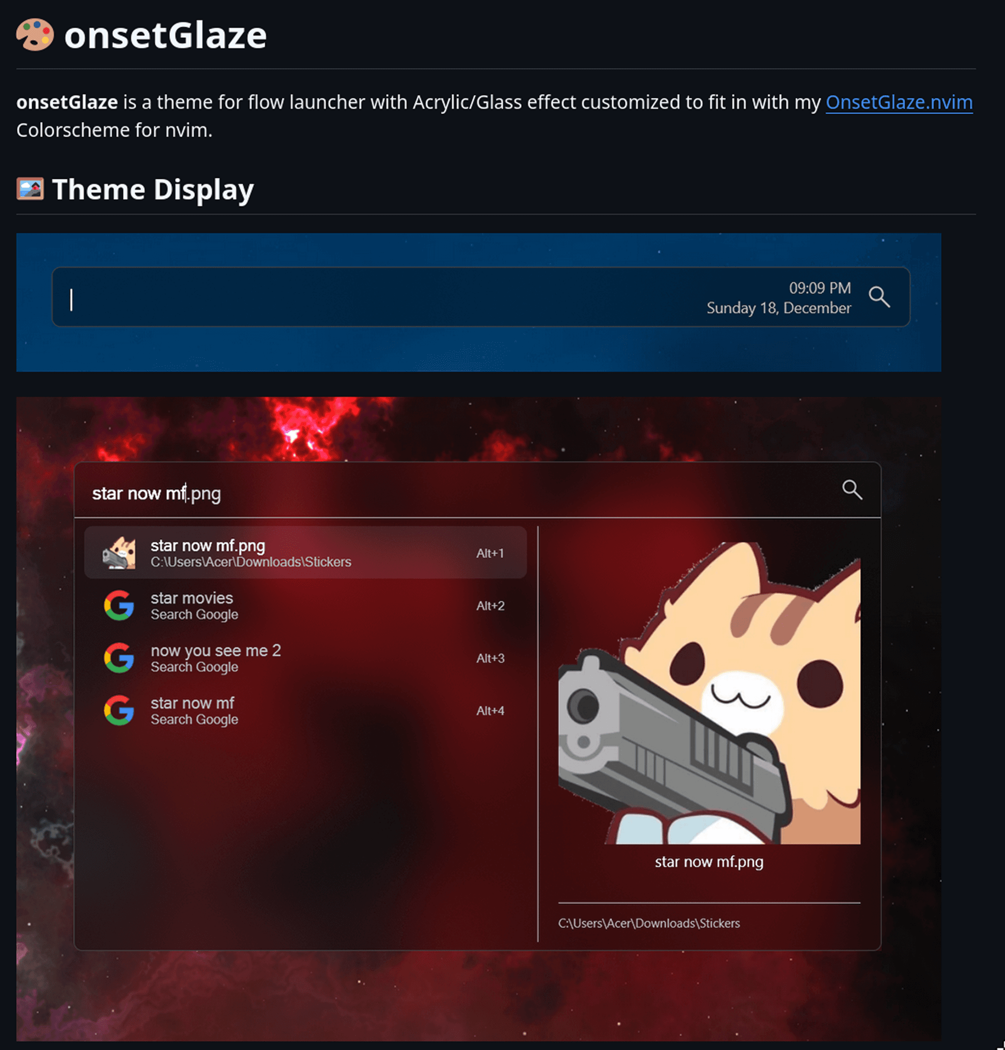 Screenshot of onsetGlaze